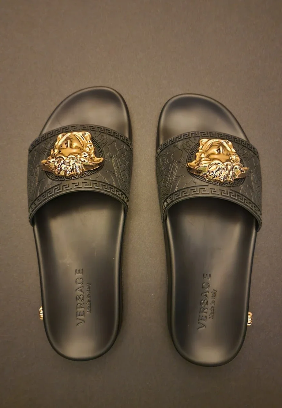 Versace Men’s Black Medusa Slide Sandals with Gold Emblem